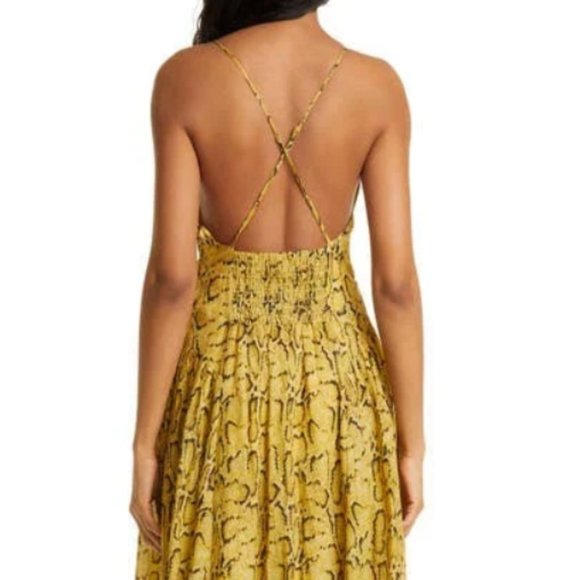 NWT Frame Malibu Yellow Python Print Cross Back Maxi Dress - Picture 5 of 15